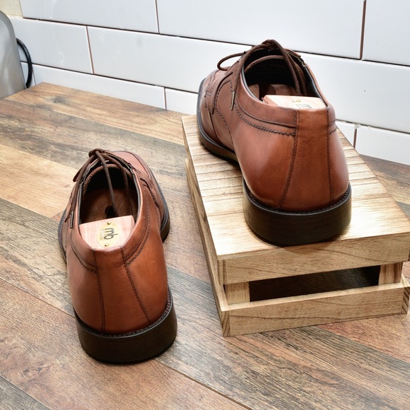 JOHNSTON MURPHY 59 10192 Men Sz 12M Brown Leather Apron Toe Oxfords 36-2. - Picture 7 of 9